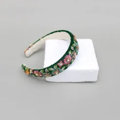 Online Green Velvet Floral Embroidered Hairband Hair Accessories | Hair Bands