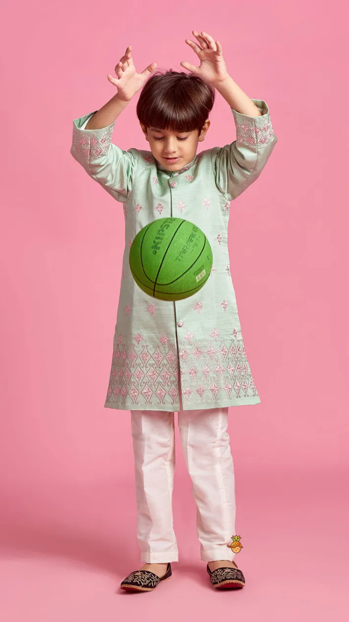 Discount Green Zari And Thread Embroidered Sherwani With Pyjama BOY Indian Ethnic Wear | Sherwani Sets