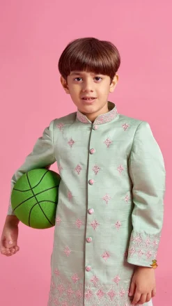 Discount Green Zari And Thread Embroidered Sherwani With Pyjama BOY Indian Ethnic Wear | Sherwani Sets
