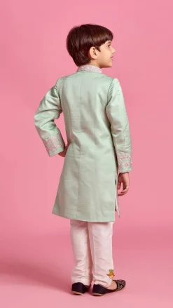 Discount Green Zari And Thread Embroidered Sherwani With Pyjama BOY Indian Ethnic Wear | Sherwani Sets