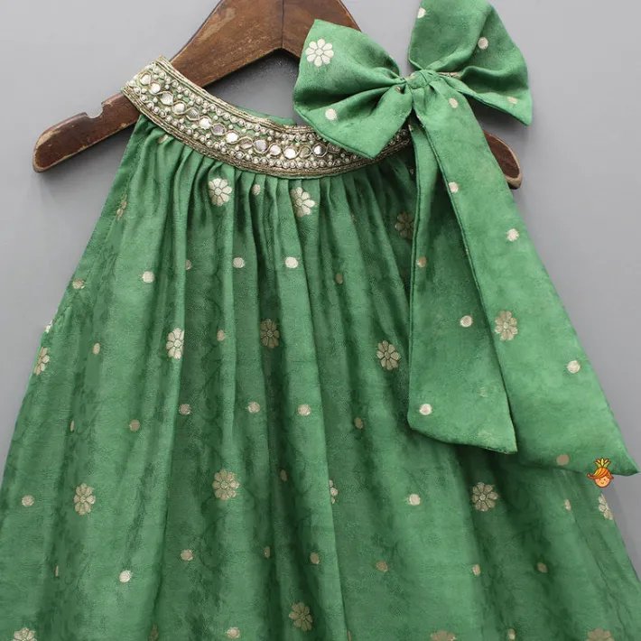 Online Halter Neck Embroidered Green Kurti Ethnic Wear | Kurtis & Jumpsuits