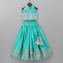 Hot Halter Neck Embroidered Top With Embroidered Lehenga Ethnic Wear | Lehengas & Ghagras