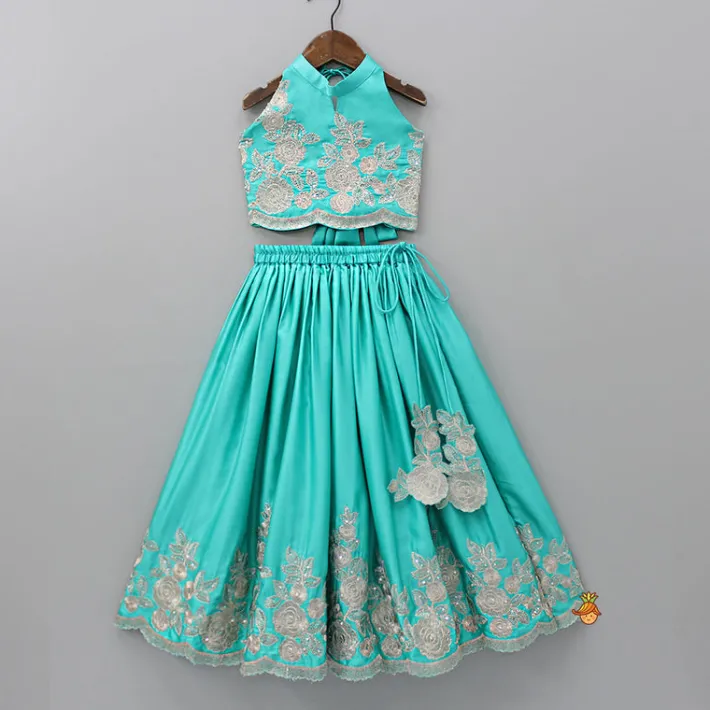 Hot Halter Neck Embroidered Top With Embroidered Lehenga Ethnic Wear | Lehengas & Ghagras