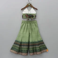 Clearance Halter Neck Green Top And Palazzo With Potli Bag Ethnic Wear | Palazzos & Shararas