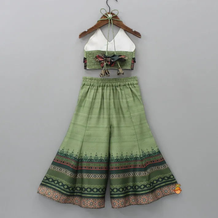 Clearance Halter Neck Green Top And Palazzo With Potli Bag Ethnic Wear | Palazzos & Shararas