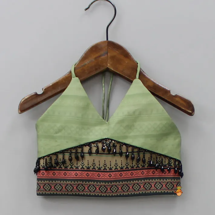 Clearance Halter Neck Green Top And Palazzo With Potli Bag Ethnic Wear | Palazzos & Shararas