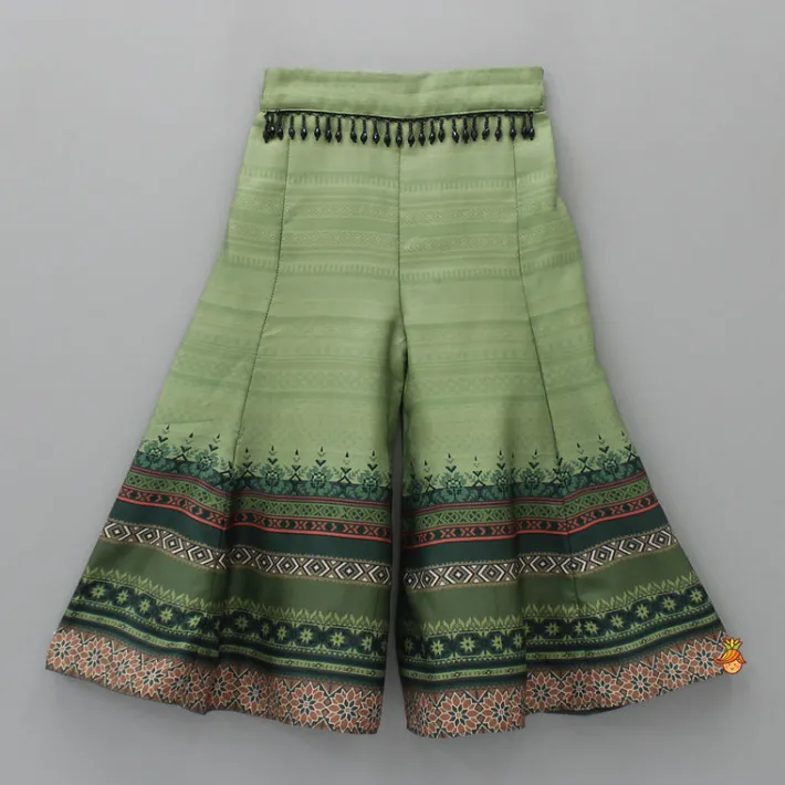 Clearance Halter Neck Green Top And Palazzo With Potli Bag Ethnic Wear | Palazzos & Shararas