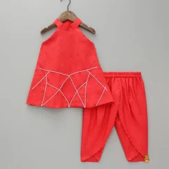 Best Halter Neck Red Short Kurti And Tulip Dhoti Pant Ethnic Wear | Dhotis & Patialas
