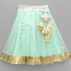 Outlet Halter Neck Stylish Embroidered Top With Pleated Lehenga And Dupatta Ethnic Wear | Lehengas & Ghagras