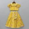 Outlet Hand Block Floral Printed Peter Pan Collar Detailed Top And Lehenga With Attached Sling Bag Ethnic Wear | Lehengas & Ghagras