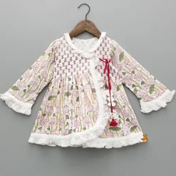 Online Hand Block Floral Printed Tie Up Pink Angarkha Dress Dresses & Sets | Dresses