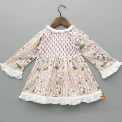 Online Hand Block Floral Printed Tie Up Pink Angarkha Dress Dresses & Sets | Dresses