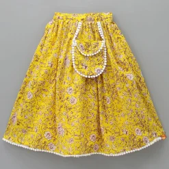 Outlet Hand Block Floral Printed Peter Pan Collar Detailed Top And Lehenga With Attached Sling Bag Ethnic Wear | Lehengas & Ghagras