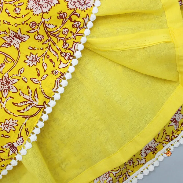 Outlet Hand Block Floral Printed Peter Pan Collar Detailed Top And Lehenga With Attached Sling Bag Ethnic Wear | Lehengas & Ghagras