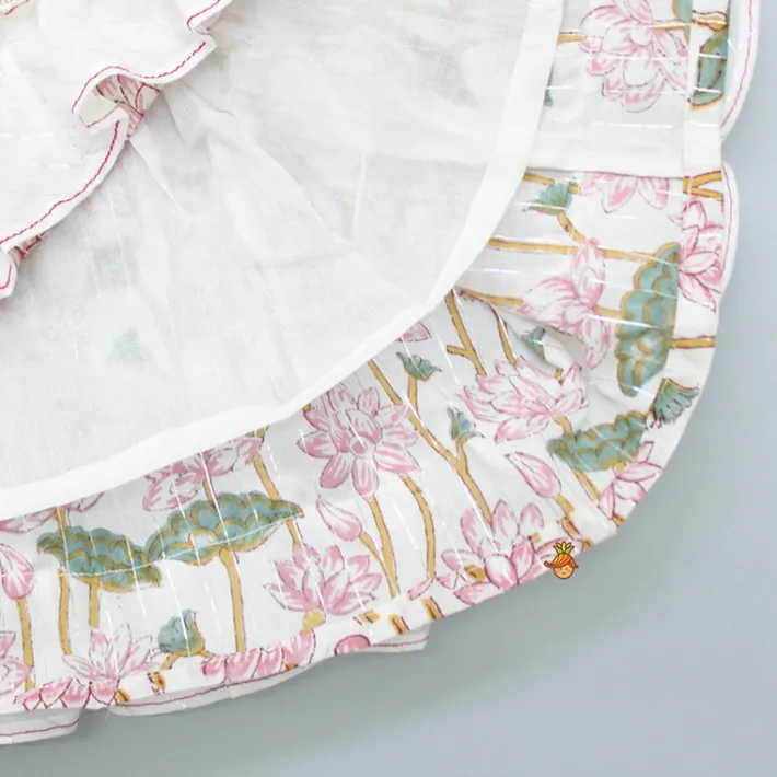 Sale Hand Block Floral Printed Pink Frilly Sleeves Top And Lehenga Ethnic Wear | Lehengas & Ghagras