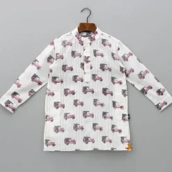Sale Hand Block Jeep Printed Off White Kurta BOY Indian Ethnic Wear | Kurtas