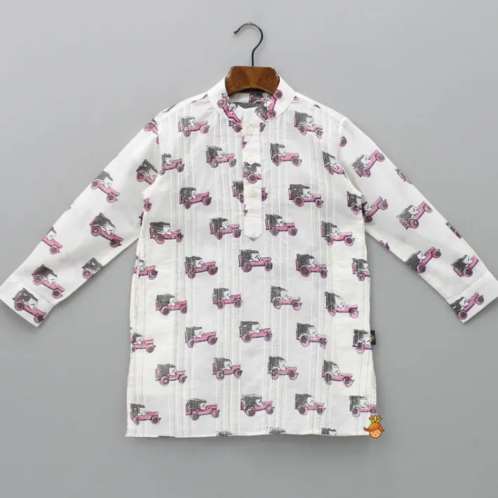 Sale Hand Block Jeep Printed Off White Kurta BOY Indian Ethnic Wear | Kurtas