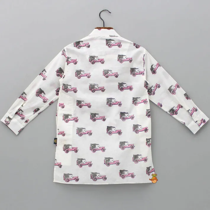 Sale Hand Block Jeep Printed Off White Kurta BOY Indian Ethnic Wear | Kurtas