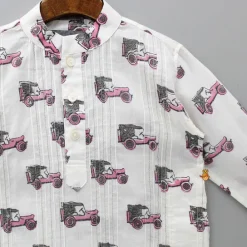 Sale Hand Block Jeep Printed Off White Kurta BOY Indian Ethnic Wear | Kurtas
