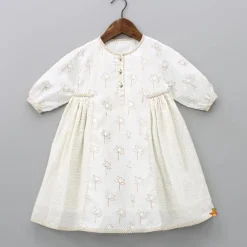 Hot Hand Block Lotus And Polka Dots Printed Potli Buttons Detail Off White Dress Dresses & Sets | Dresses