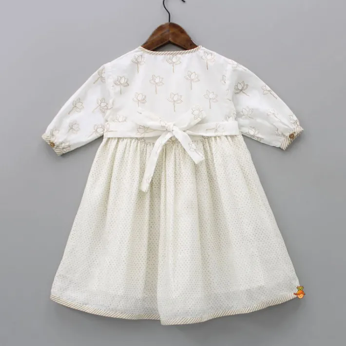 Hot Hand Block Lotus And Polka Dots Printed Potli Buttons Detail Off White Dress Dresses & Sets | Dresses