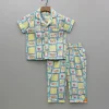 Fashion Hand Block Printed Multicolour Notch Collar Top And Pyjama BOY Sleep Wear | Sleepwear