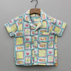 Fashion Hand Block Printed Multicolour Notch Collar Top And Pyjama BOY Sleep Wear | Sleepwear