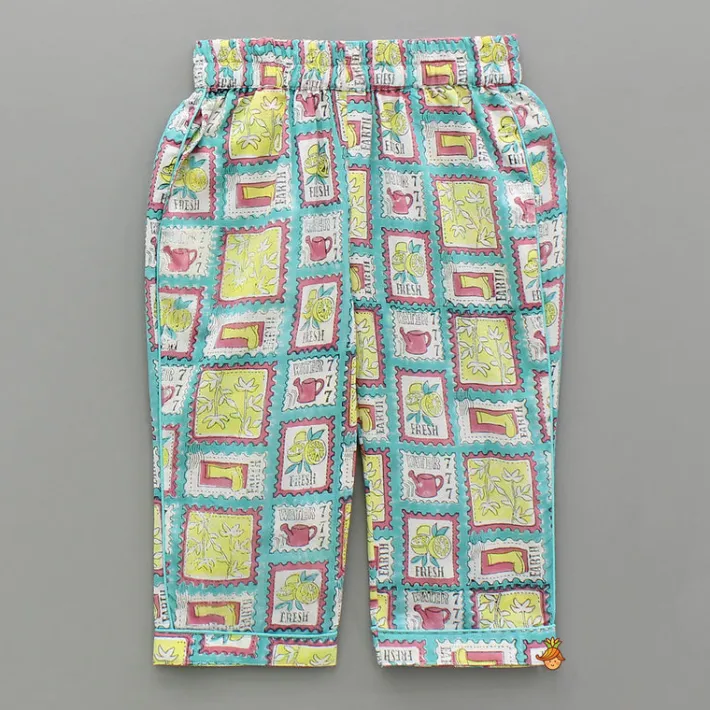 Fashion Hand Block Printed Multicolour Notch Collar Top And Pyjama BOY Sleep Wear | Sleepwear