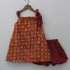 Fashion Hand Block Printed Tie Up Top And Burgundy Shorts Twinning Sets | Dresses & Sets
