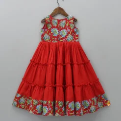 Outlet Hand Block Printed Yoke Tiered Red Kurti Ethnic Wear | Kurtis & Jumpsuits