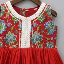 Outlet Hand Block Printed Yoke Tiered Red Kurti Ethnic Wear | Kurtis & Jumpsuits