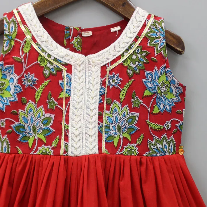Outlet Hand Block Printed Yoke Tiered Red Kurti Ethnic Wear | Kurtis & Jumpsuits