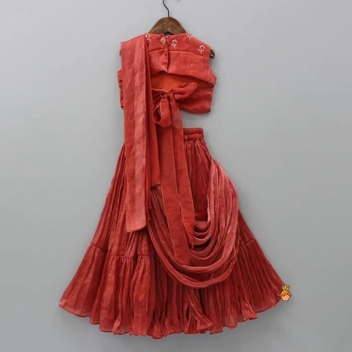 Sale Hand Embroidered Top And Pleated Lehenga With Attached Dupatta Ethnic Wear | Lehengas & Ghagras
