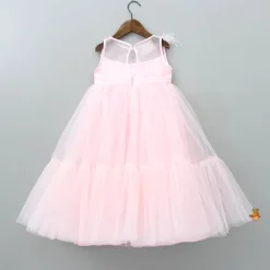 Fashion Handmade Butterfly Embroidered Ruffle Pink Net Gown Dresses & Sets | Gowns
