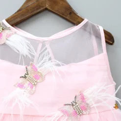 Fashion Handmade Butterfly Embroidered Ruffle Pink Net Gown Dresses & Sets | Gowns