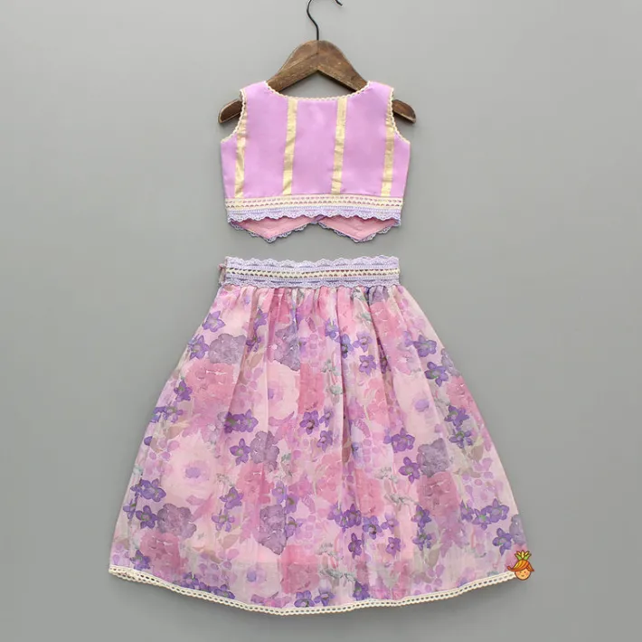 Best Heart Detail Pink Top With Floral Lehenga Ethnic Wear | Lehengas & Ghagras