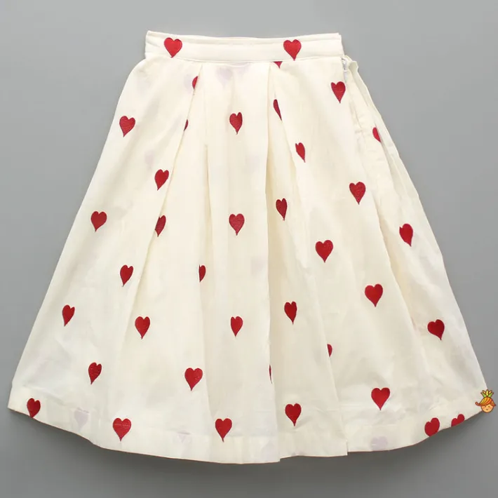 Discount Heart Embroidered Red Top And Off White Lehenga Ethnic Wear | Lehengas & Ghagras