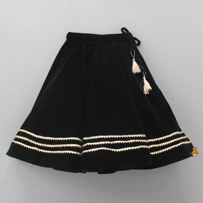 Online Heavy Embroidered Black Velvet Top And Gota Lace Work Flared Lehenga Ethnic Wear | Lehengas & Ghagras