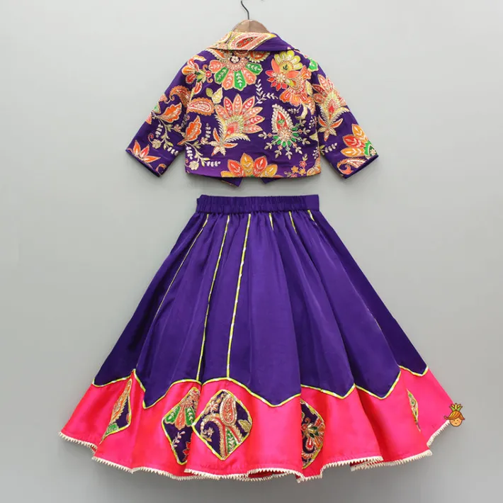 Hot Heavy Embroidered Collar Neck Purple Top And Lehenga Ethnic Wear | Lehengas & Ghagras