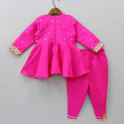 Discount Heavy Embroidered Neckline Pink Kurti And Dhoti With Dupatta Ethnic Wear | Dhotis & Patialas