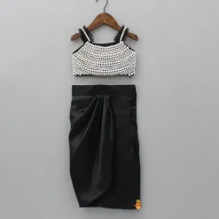 Clearance Heavy Yoke Embroidered Black Top And Dhoti Style Skirt Ethnic Wear | Dhotis & Patialas