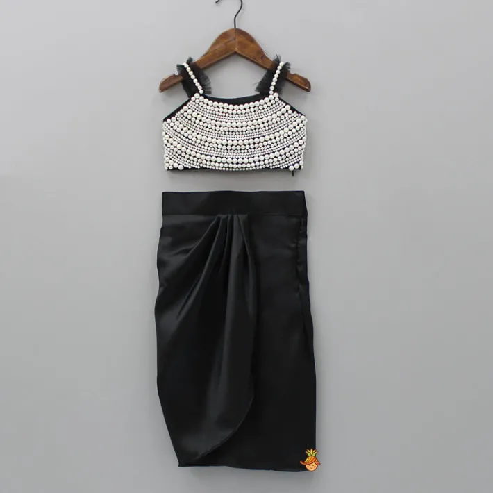Clearance Heavy Yoke Embroidered Black Top And Dhoti Style Skirt Ethnic Wear | Dhotis & Patialas