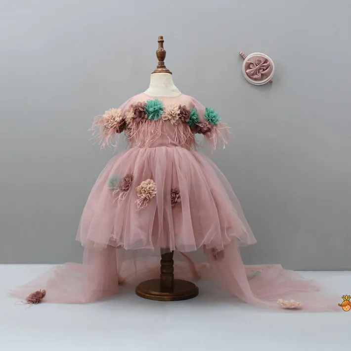 Outlet High Low Flowers Embellished Net Dress With Spiral Bowie Head Band Dresses & Sets | Dresses