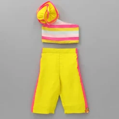 New Horizontal Striped Ruffled Top And Yellow Pant Dresses & Sets | Sets