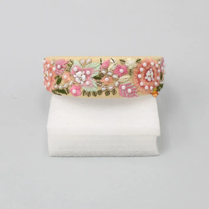 Outlet Intricate Multicolour Floral And Leaf Embroidered Hair Band Hair Accessories | Hair Bands