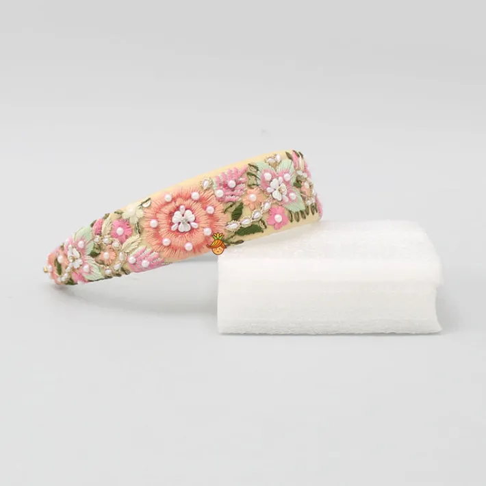 Outlet Intricate Multicolour Floral And Leaf Embroidered Hair Band Hair Accessories | Hair Bands