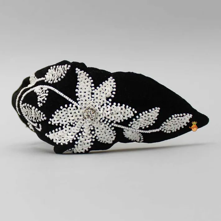 Hot Intricate Sequins Embroidered Black Velvet Hair Band Hair Accessories | Hair Bands