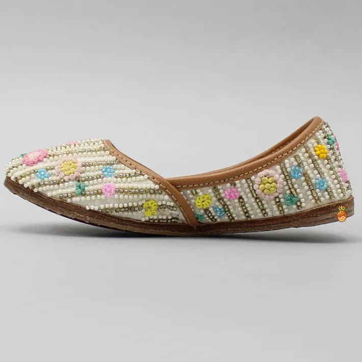 Discount Ivory Beads Floral Jutti Shoes