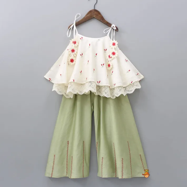 Clearance Ivory Chanderi Strappy Top And Palazzo Ethnic Wear | Palazzos & Shararas