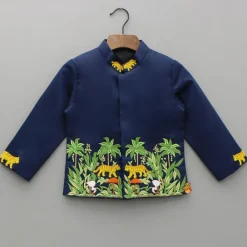 Online Jungle Theme Embroidered Blue Sherwani With Pant BOY Indian Ethnic Wear | Sherwani Sets